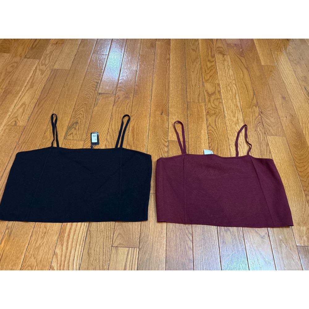 Express Womens Cropped Cami Tank Top Bundle Black Burgundy Knit Spaghetti Strap